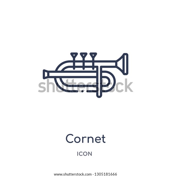 cornet icon from music outline\
collection. Thin line cornet icon isolated on white\
background.
