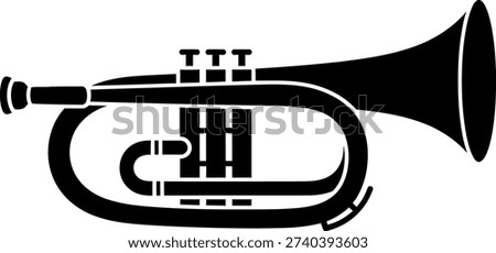 Cornet musical instrument silhouette, a brass instrument for jazz, classical, or marching bands.