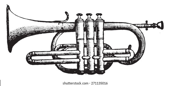 Cornet piston, vintage engraved illustration. Industrial encyclopedia E.-O. Lami - 1875. 