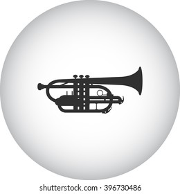 Cornet trumpet simple icon on round background