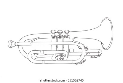 cornet wind musical instrument sketch on white. vector