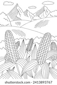 Cornfield graphic black white landscape vertical sketch illustration vector 