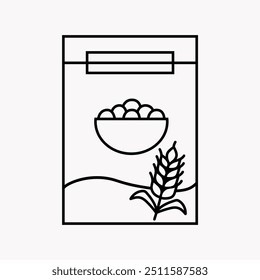 Icono de contorno del paquete de desayuno Cornflakes. Ilustración dibujada a mano del Vector de las escamas del cereal aislada en el fondo blanco.