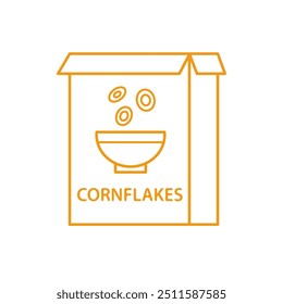 Icono de contorno del paquete de desayuno Cornflakes. Ilustración dibujada a mano del Vector de las escamas del cereal aislada en el fondo blanco.