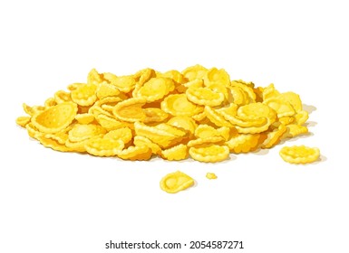 Cornflakes. Traditional dry corn flakes breakfast food, Isolated on white background. Vector illustration.
