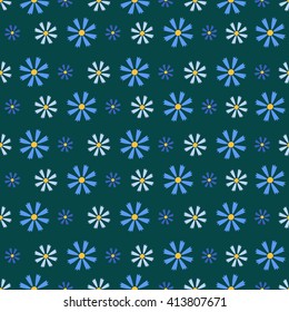 Cornflower Blue Field. Flowers on a dark green background.Summer floral vector illustration.