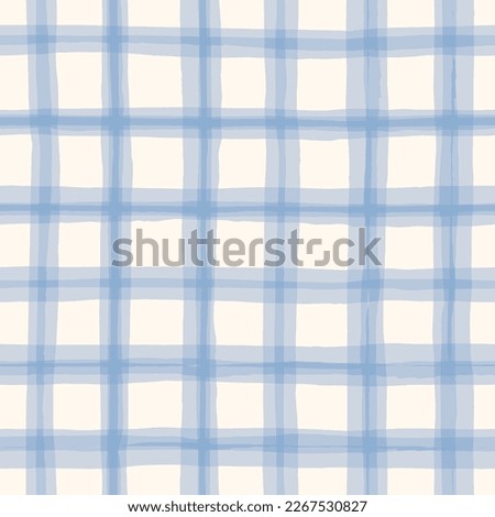 Cornflower BlueWatercolor Hand-Drawn Gingham Vector Seamless Pattern. Romantic Artistic Cottagecore Checks. Homestead Farmhouse Print. Pastel Summer Graphic Background