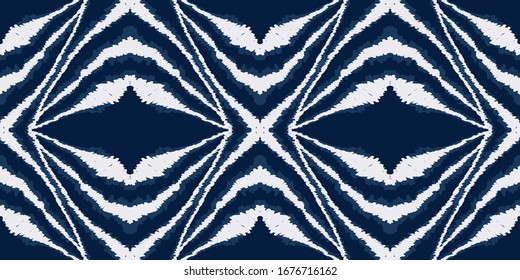 Cornflower Chevron Watercolor Vector Seamless Pattern. Aztec Fashion Shibori Pattern. Drawing Indonesian Texture. Cyan Batik Rustic Print.