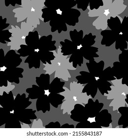 Cornflower Field. Glade of wild flowers. Floral print for a woman's dress. Monochrome flowers. Dark unbroken floral pattern