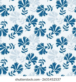 Cornflower Floral Arrangement on Light Background. Blue Vintage Floral Seamless Pattern. Warm Blue Garden Print.
