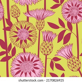 Patrón sin costuras de flor de maíz. Flores de verano. Composición textil, impresión a mano. Ilustración vectorial floral.