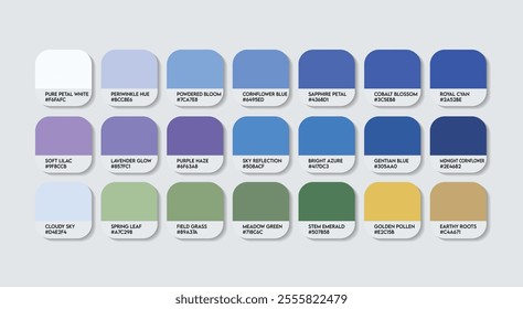 Cornflower (Germany) Flower Color Palette, Cornflower Flower Color Guide Palette with Color Names. Catalog Samples of Centaurea cyanus Flower colors with RGB HEX code. Fashion Trend key blue color