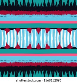 Cornflower Ikat Vector Seamless Pattern. Pink Ogee Tile Aztec Wallpaper. Crimson Batik Fabric Design. Cobalt Shibori Bohemian Japan Print. Japanese Fashion Texture