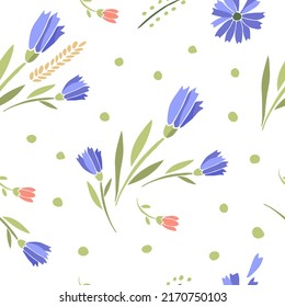 Cornflower on a white background seamless pattern

