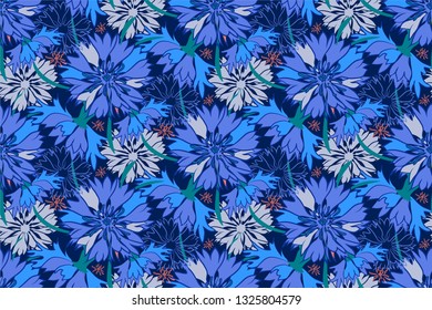 Cornflower seampless pattern. Vector illustration.