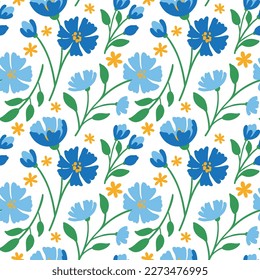 Cornflower. Summer wildflowers. Rustic style. Cute seamless pattern. Vector