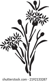 Cornflower Vector, Stencil, black and white