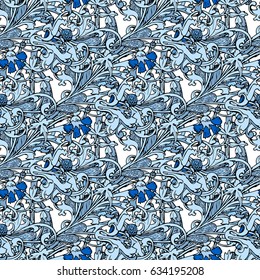 Cornflowers ornament. Abstract pattern in the style of the Renaissance. Perfect for printing on leggings and dresses.Seamless vintage background. Vector background for textile design. Wallpaper