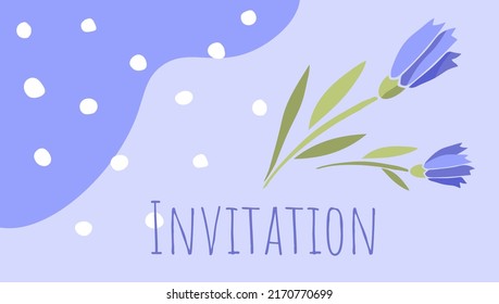 Cornflowers and polka dots blue background invitation card