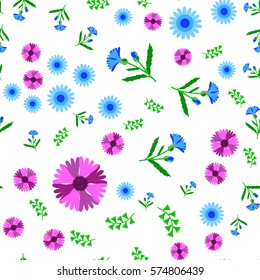 cornflowers and sprigs of spring seamless pattern , textile