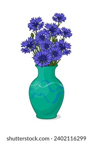 Cornflowers in a vase. Vector illustration with flowers.