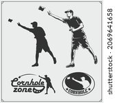 Cornhole badges, labels and design elements. Sport club emblems.