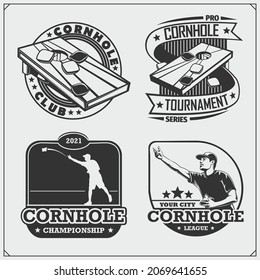 Cornhole badges, labels and design elements. Sport club emblems.