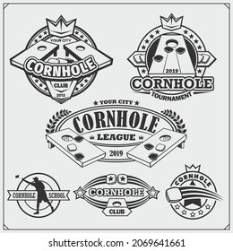 Cornhole badges, labels and design elements. Sport club emblems.