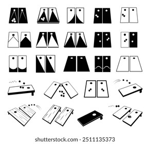 Cornhole Boards Clip Art Illustration Most Biggest Bundle Set, Unique Sport Cornhole colorful Isolated outline, Cornhole Black Color And White Background.