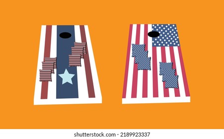 Cornhole Boards Vector Illustration Design With Premium Concept And Quality Design.Corn hole Boards With american flags.