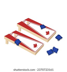 Cornhole Boards Vector Illustration Isolated in White Background. Red Corn Hole Boards With Canadian Flags.