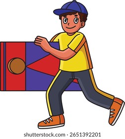 Cornhole Boy Carrying Board Cartoon Clipart 