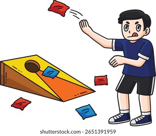 Cornhole Boy Practicing Cartoon Colored Clipart 
