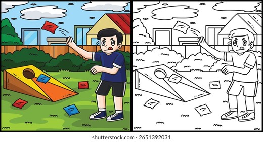 Cornhole Boy üben Malvorlage Illustration