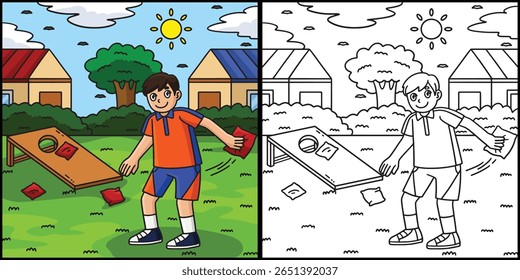 Cornhole Boy Ready to Shoot the Bag Illustration 