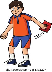 Cornhole Boy Throwing Bag Cartoon Colored Clipart 