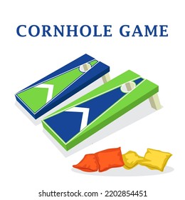 Ilustración De Vectores De Color Azul Y Verde De Los Juegos De Cornhole. Juego de tablero de agujeros de corte Bean Bag Toss.