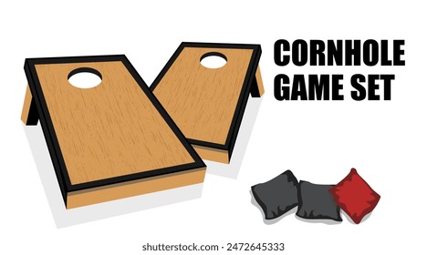 Cornhole Game Board Set Vector Illustration. Cornhole game wood style symbol.