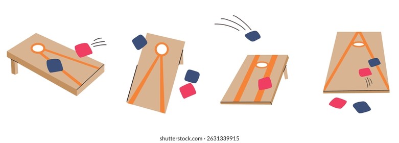 Cornhole game set collection icon clipart logotype isolated illustration