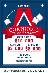 Cornhole Game Tournament blue and red Poster Template Vector Design