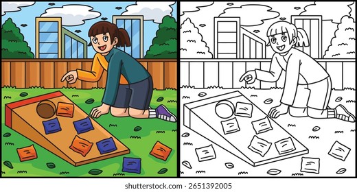 Menina Cornhole contando a ilustração da pontuação 