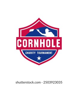 Cornhole Logo Shield Design. Cornhole logo sign for charity event or family gathering tournament.