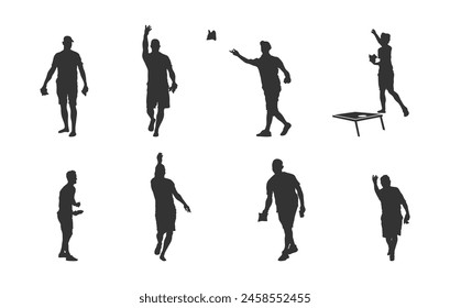 Cornhole players silhouette, Cornhole player silhouettes, Cornhole sport silhouettes