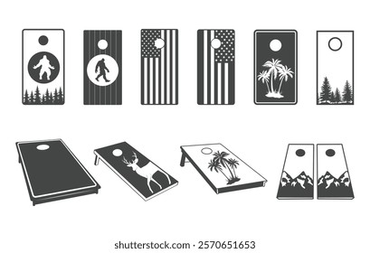 Cornhole silhouette, Cornhole boards silhouette, Cornhole sports silhouette, Cornhole board vector illustration.
