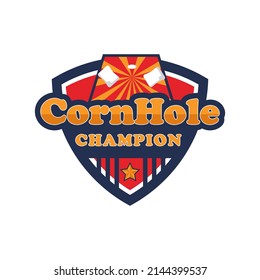 Cornhole Team's Logo Design. 70's Style Emblem Championship.