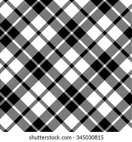 cornish tartan diagonal fabric texture black and white seamless pattern. Vector illustration. EPS 10. No transparency. No gradients.