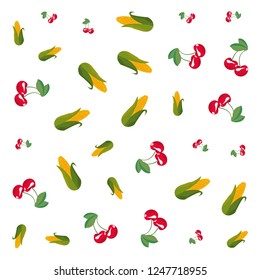 corns and cherries decoration white background