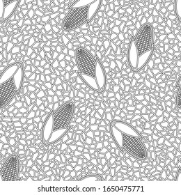 Corns on geometric background in black and white vector seamless pattern.