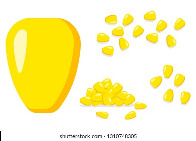 Corns Seed Vector Cartoon Flat Illustration Isolated On A White Background. Pile Of Kernel Grain Set.