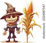 Cornstalk and Scarecrow vector design, Cornstalk and Scarecrow vector design